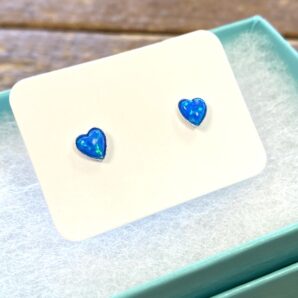 Dark Blue Mini Heart Opal Studs