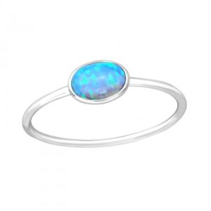 Blue Oval Opal Silver Ring