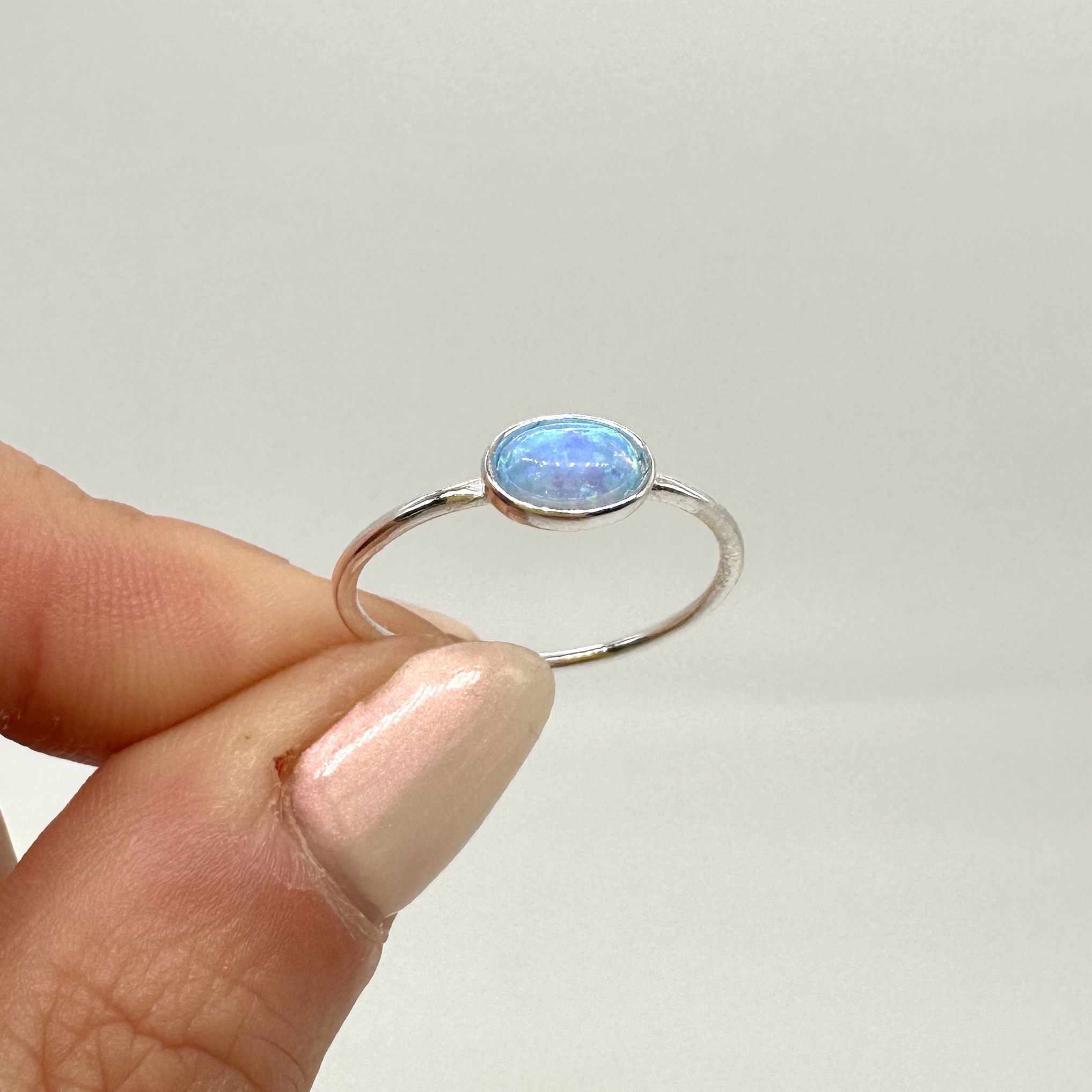 Blue Salt Sterling Silver Blue Oval Opal Ring - everythingwestward